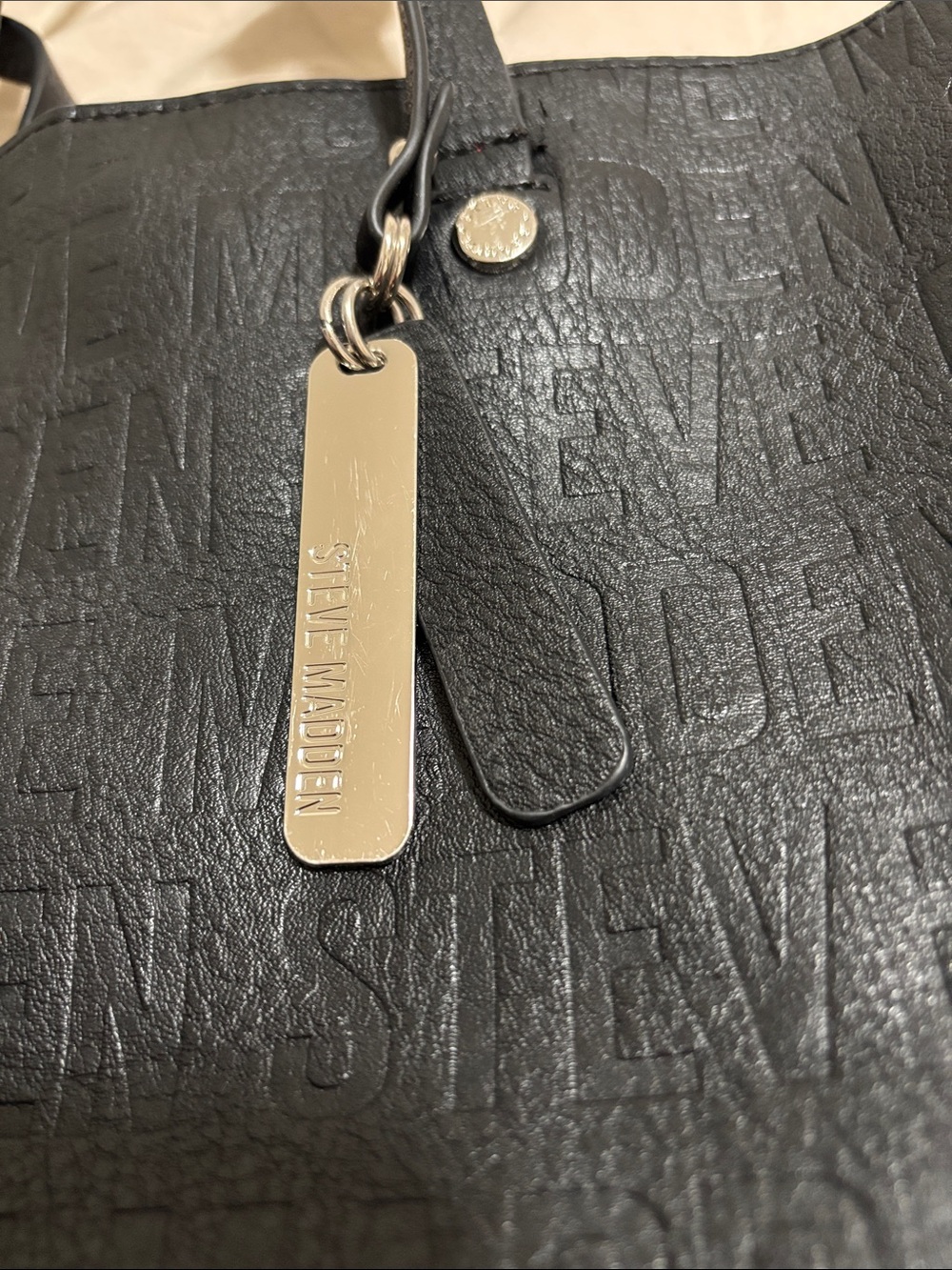 Steve Madden Black Embossed Logo Tote - Picture 3 of 4